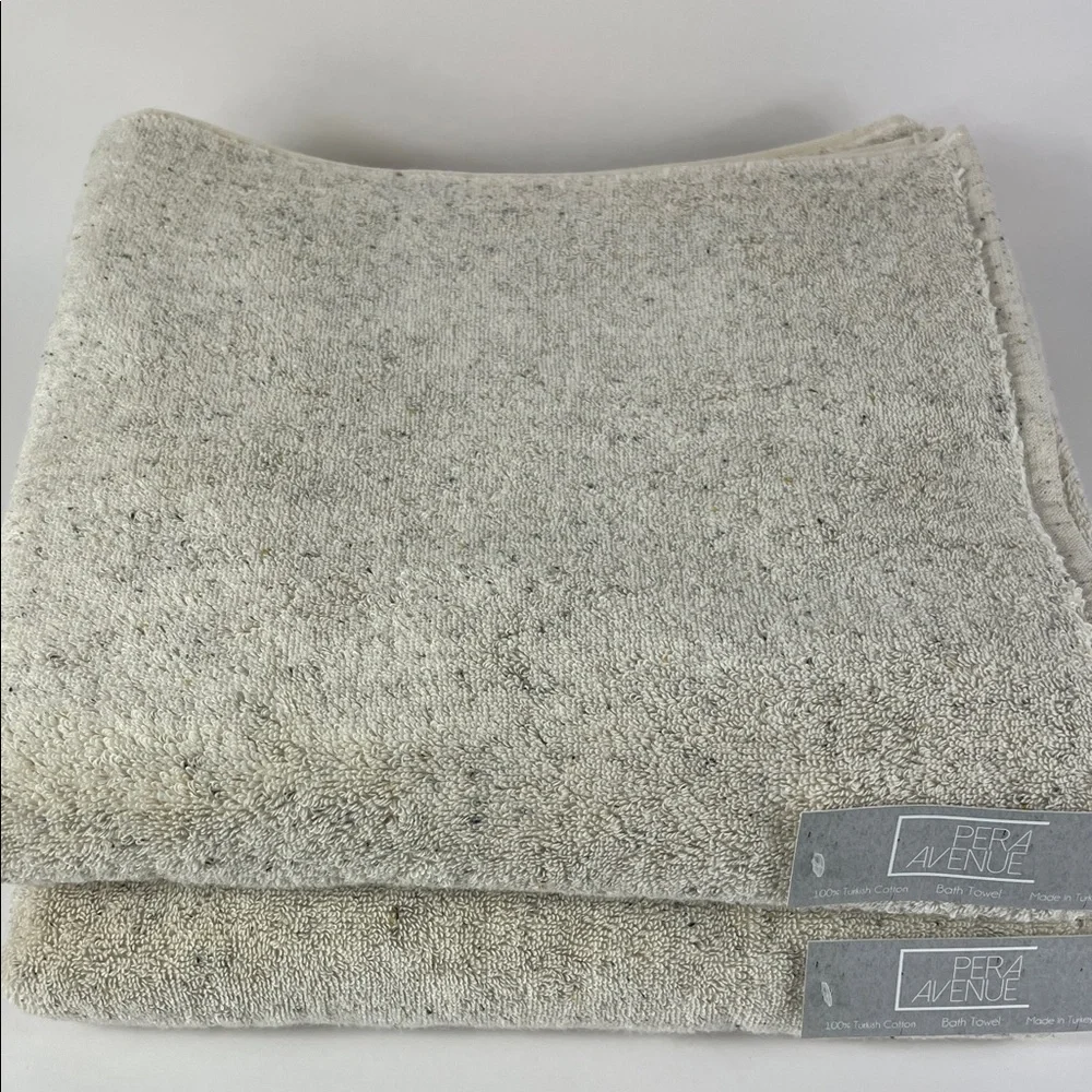 Pera Avenue Turkish Cotton Bath Towels Tan Black Speckles Plush Set of 2 NEW